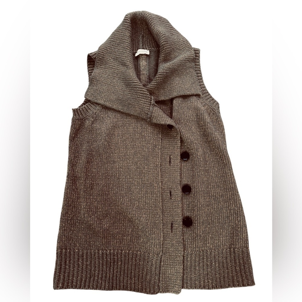 Soft‎ Surroundings Brown and Gold Cardigan with Shawl Collar, Vest, Size Medium
